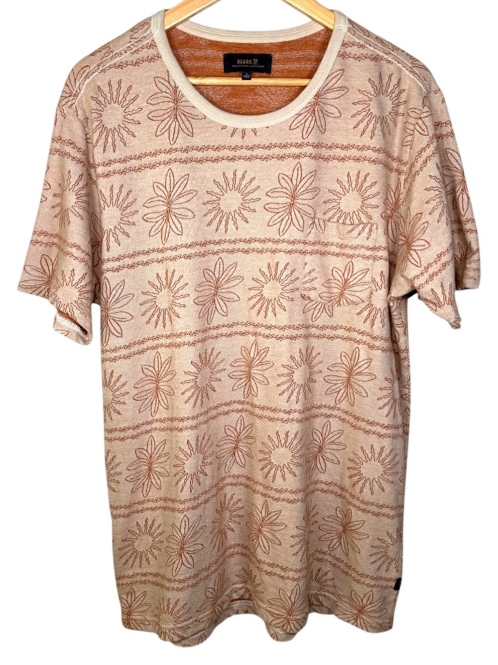 Roark Organic Cotton Sun Print Tee Size L Fair Trade Beige Boho